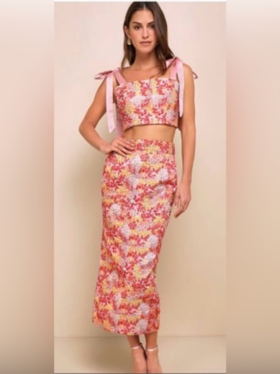 Lulus Dresses & Skirts - NEW Ellarina Pink Multi Metallic Tie-Strap Two-Piece Midi Dress
